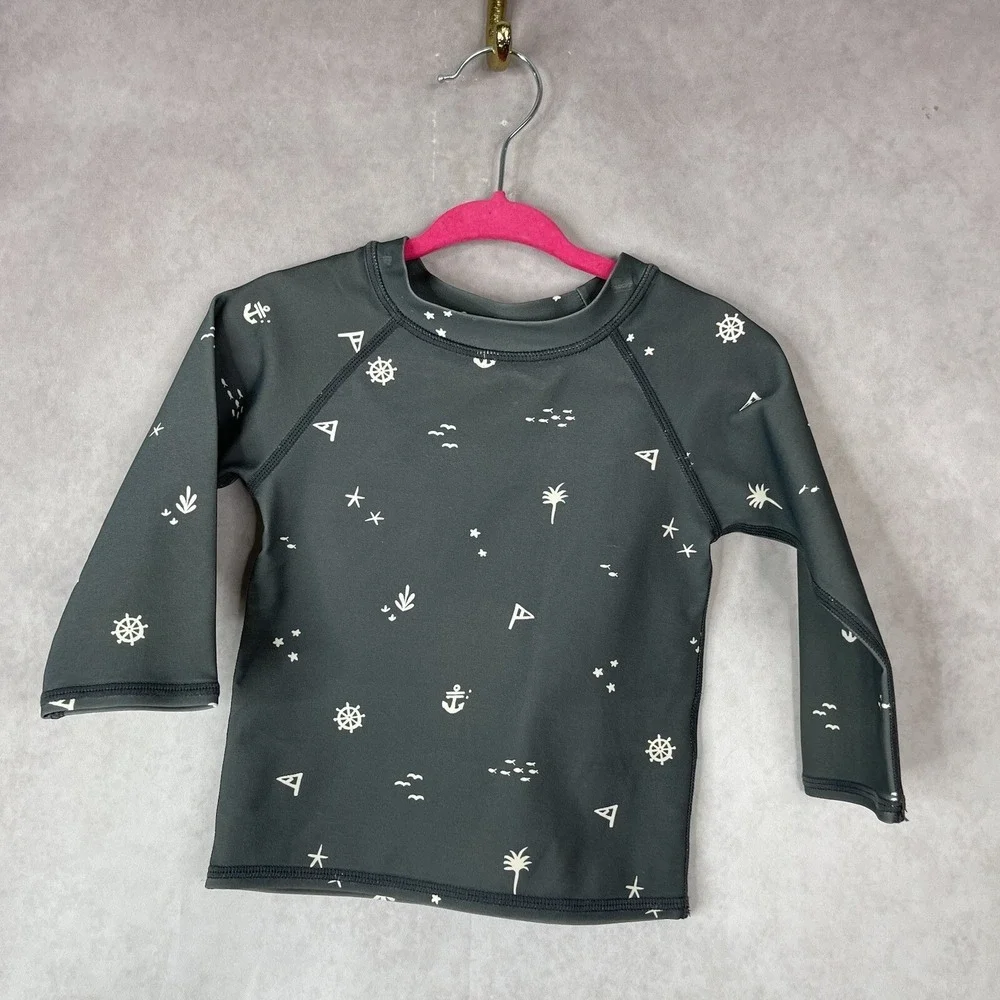 Rylee +‎ Cru Blue Nautical Rashguard Long Sleeve Top Baby Size 12-18M